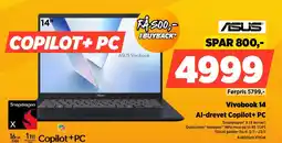 Power Asus Vivobook 14 Al-drevet Copilot+ PC tilbud
