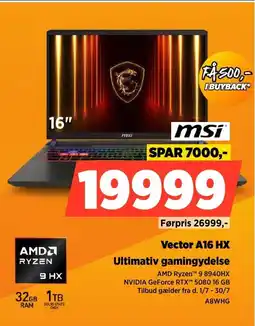 Power Msi Vector A16 HX Ultimativ gamingydelse tilbud