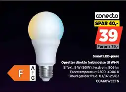 Power Conecto Smart LED-pære Opretter direkte forbindelse til Wi-Fi tilbud