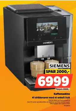 Power Siemens Kaffemaskine 41 drikkevarer med et enkelt tryk tilbud