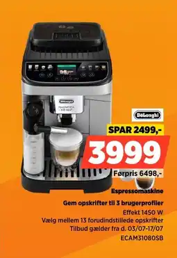 Power DeLongHi Espressomaskine Gem opskrifter til 3 brugerprofiler tilbud