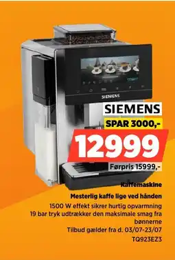 Power Siemens Kaffemaskine Mesterlig kaffe lige ved hånden tilbud