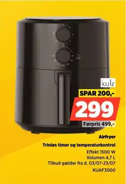 Power Kulz Airfryer Trinløs timer og temperaturkontrol tilbud