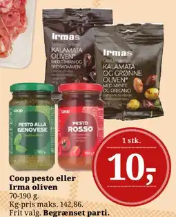 Dagli'Brugsen Coop pesto eller Irma oliven tilbud