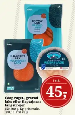 Dagli'Brugsen Coop røget / gravad laks eller Kaptajnens fangst rejer tilbud