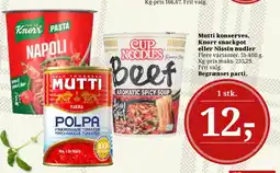 Dagli'Brugsen Mutti konserves / Knorr snackpot / Nissin nudler tilbud