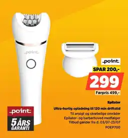 Power Point Epilator Ultra-hurtig opladning til 120 min driftstid tilbud