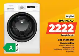 Power Whirlpool 9 kg & 6th Sense Vaskemaskine tilbud