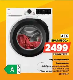 Power Aeg 9 kg & dampfunktion Vaskemaskine tilbud