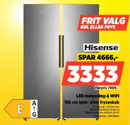 Power Hisense LED-belysning & WiFi 186 cm køle- eller fryseskab tilbud