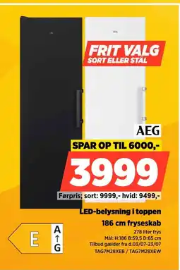 Power Aeg LED-belysning i toppen 186 cm fryseskab tilbud