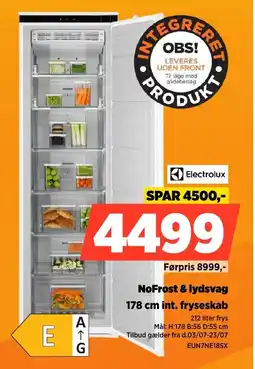 Power Electrolux NoFrost & lydsvag 178 cm int. fryseskab tilbud
