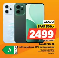 Power Oppo Reno 14 F 256 GB A mAh batteri med 45 W hurtigopladning tilbud