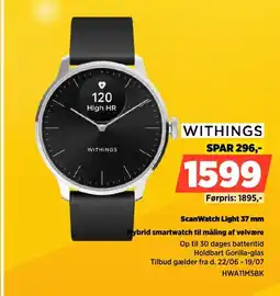 Power withings ScanWatch Light 37 mm Hybrid smartwatch til måling af velvære tilbud