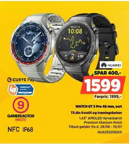 Power Huawei WATCH GT 5 Pro 46 mm, sort Til din livsstil og træningsbehov tilbud