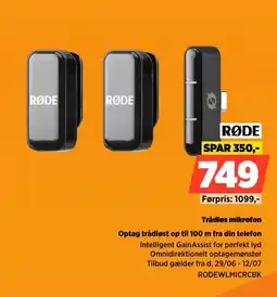 Power Røde Trådløs mikrofon Optag trådløst op til 100 m fra din telefon tilbud