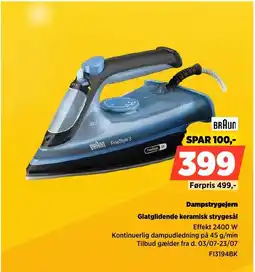 Power Braun Dampstrygejern Glatglidende keramisk strygesål tilbud