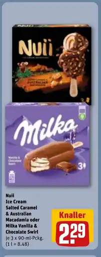 REWE DE Nuii Ice Cream Salted Caramel & Australian Macadamia oder Milka Vanilla & Chocolate Swirl tilbud