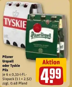 REWE DE Pilsner Urquell oder Tyskie Pils tilbud