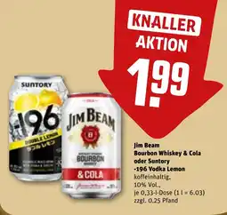 REWE DE Jim Beam Bourbon Whiskey & Cola oder Suntory -196 Vodka Lemon tilbud