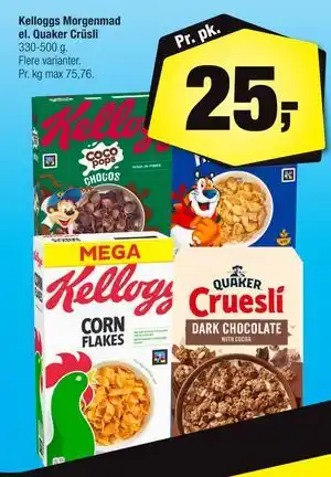 Calle Kelloggs Morgenmad el. Quaker Crüsli tilbud