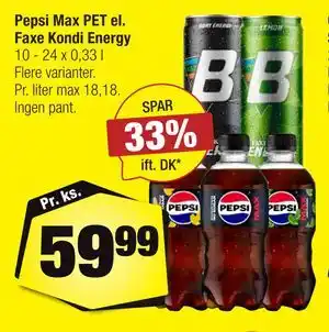Calle Pepsi Max PET el. Faxe Kondi Energy tilbud