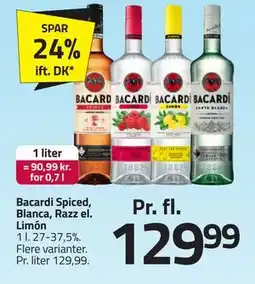 Fleggaard Bacardi Spiced, Blanca, Razz el. Limón tilbud