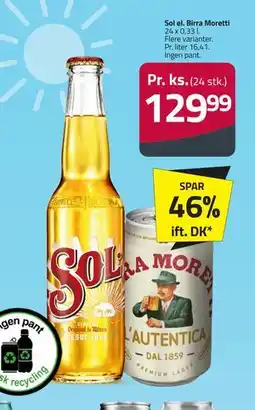 Fleggaard Sol el. Birra Moretti tilbud