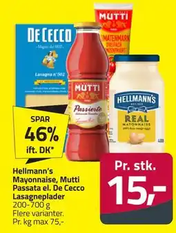 Fleggaard Hellmann’s Mayonnaise, Mutti Passata el. De Cecco Lasagneplader tilbud