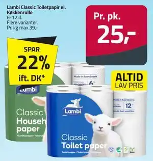 Fleggaard Lambi Classic Toiletpapir el. Køkkenrulle tilbud