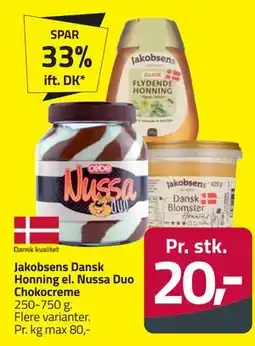 Fleggaard Jakobsens Dansk Honning el. Nussa Duo Chokocreme tilbud
