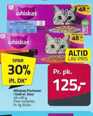 Fleggaard Whiskas Portioner i Gelé el. Sovs tilbud