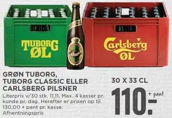 MENY Grøn Tuborg,Tuborg Classic Eller Carlsberg Pilsner 30x33 Cl tilbud