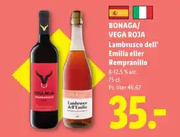 Lidl Bonaga / Vega Roja Lambrusco dell' Emilia eller Rempranillo tilbud