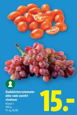 Lidl Daddelcherrytomater eller røde stenfri vindruer tilbud
