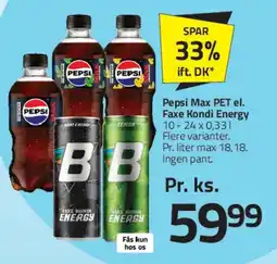 Fleggaard Pepsi Max PET / Faxe Kondi Energy (flere pakker) tilbud