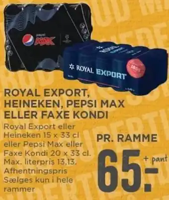 MENY Royal Export,Heineken,Pepsi Max Eller Faxe Kondi 15x33 cl tilbud