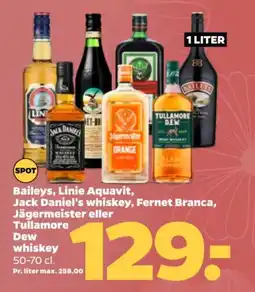 Netto Baileys, Linie Aquavit, Jack Daniel's whiskey, Fernet Branca, Jägermeister eller Tullsmore Dew whiskey tilbud