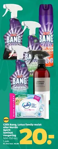 Netto Cillit Bang, Lotus family moist eller Nordic Spirit laminat rengøring tilbud