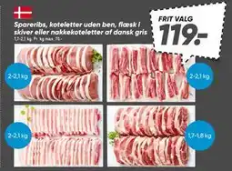 Bilka Spareribs, koteletter uden ben, flæsk i skiver eller nakkekoteletter af dansk gris tilbud