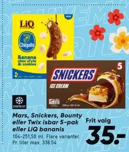 Bilka Mars, Snickers, Bounty eller Twix isbar 5-pak eller LiQ bananis tilbud