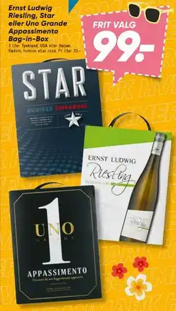 Bilka Ernst Ludwig Riesling, Star eller Uno Grande Appassimento Bag-in-Box tilbud