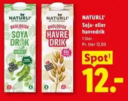 Lidl NATURLI' Soja- eller havredrik tilbud