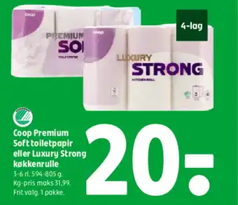 Coop 365 Coop Premium Soft toiletpapir eller Luxury Strong køkkenrulle tilbud