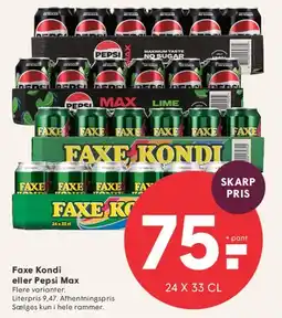 SPAR Faxe Kondi eller Pepsi Max tilbud