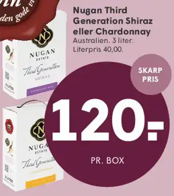 SPAR Nugan Third Generation Shiraz eller Chardonnay tilbud