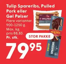 SPAR Tulip Spareribs, Pulled Pork eller Gel Pølser tilbud