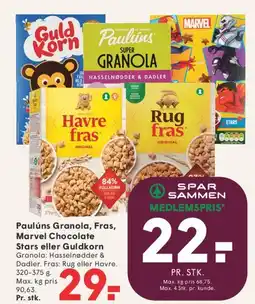SPAR Paulúns Granola, Fras, Marvel Chocolate Stars eller Guldkorn tilbud