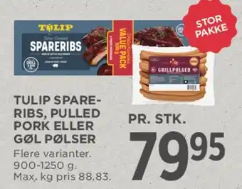 MENY Tulip spareribs, pulled pork eller pølser tilbud
