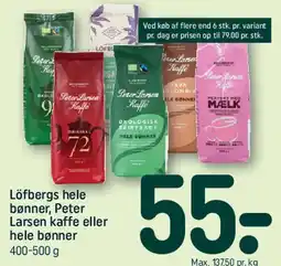 REMA 1000 Löfbergs hele bønner / Peter Larsen kaffe tilbud